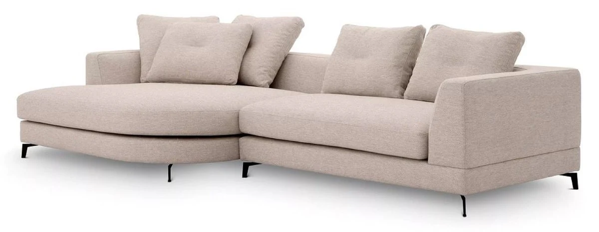 Luxury corner sofa left side sand color / black 310 x 150 x H. 65 cm - living room sofa with cushions - living room furniture - living room furnishings - luxury furniture - luxury furnishings