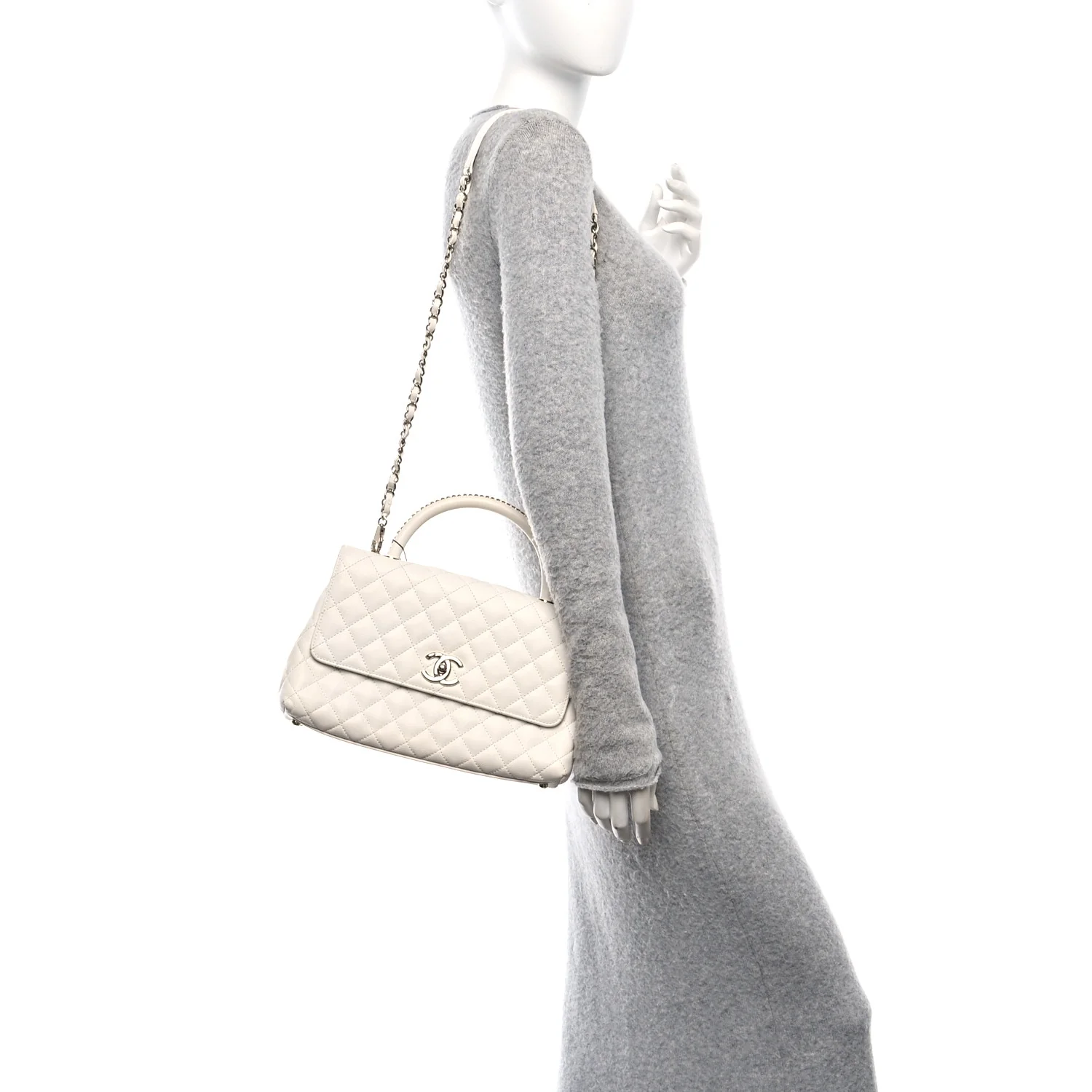 Caviar Quilted Small Chain Coco Handle Flap White