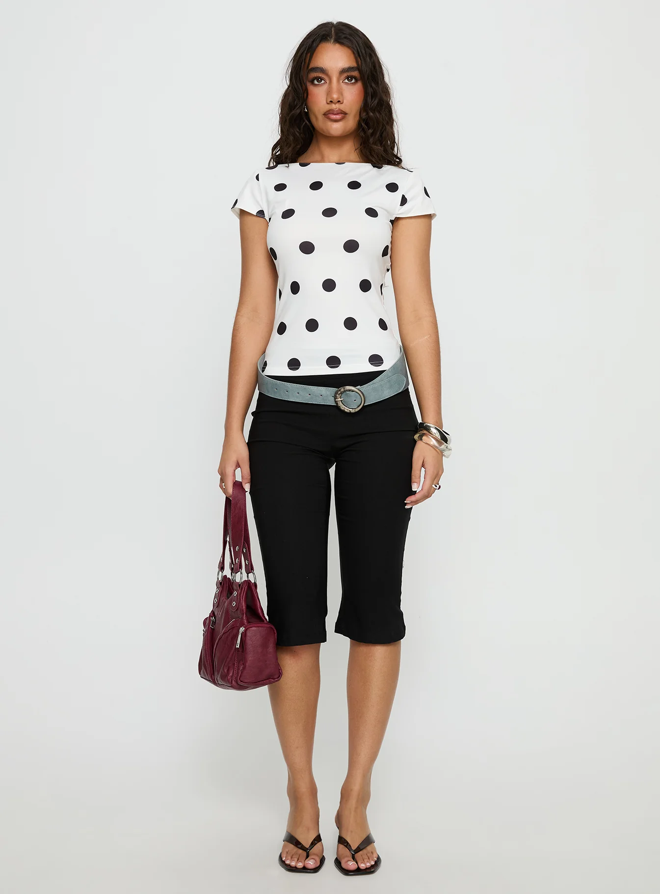 Truthfully Low Back Top White Polka Dot