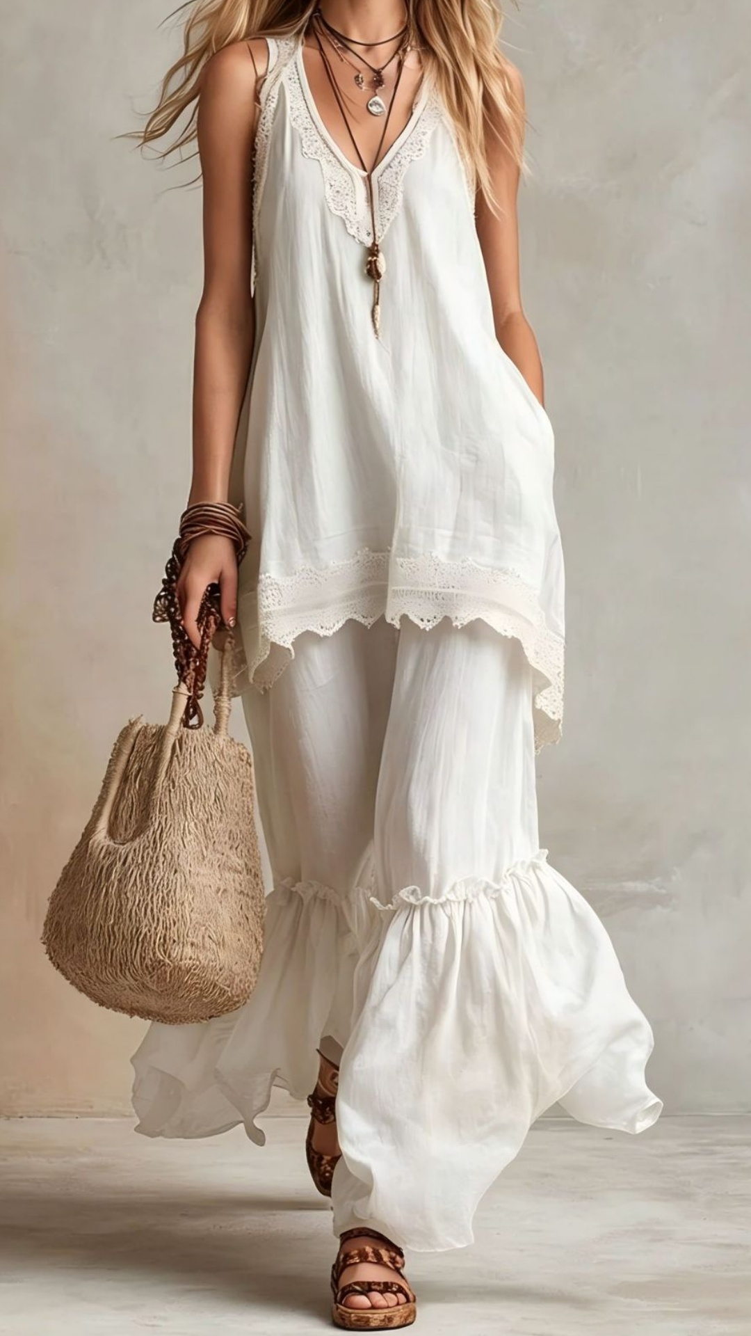 Women's Bohemian-Style Vacation Dress with Lace Straps - Nordfashionstorm - Women's Clothing, Fashion for You - Nordfashionstorm.com
