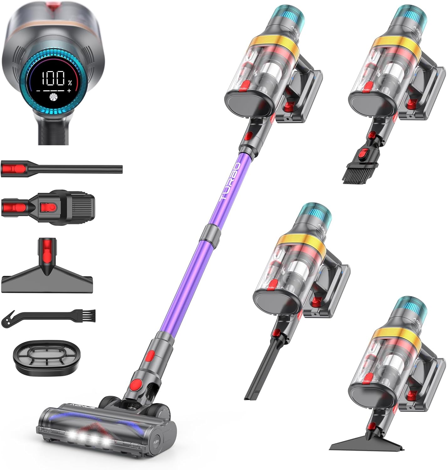 aonus A9 Max Aspirapolvere senza Fili 48Kpa/600W/70Mins, Scopa Elettrica senza Fili Potente con Autoportante, 1.8L Capacità Ultra Grande, Touchscreen Intelligente per Peli Animali/Pavimento/Tappeti