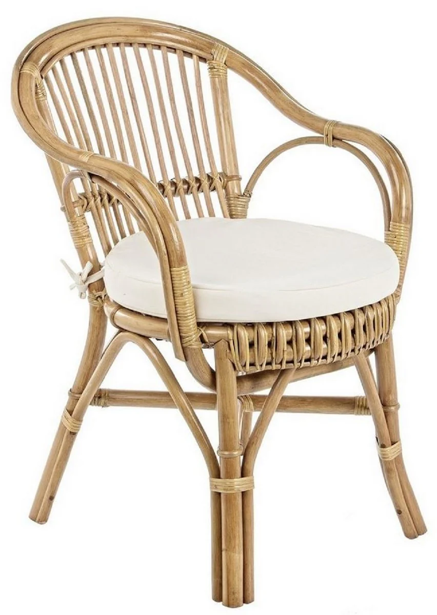 Luxury garden chair set of 6 natural colors / white 57 x 61 x H. 80 cm - Rattan chairs with armrests and seat cushions - Modern rattan garden and patio furniture