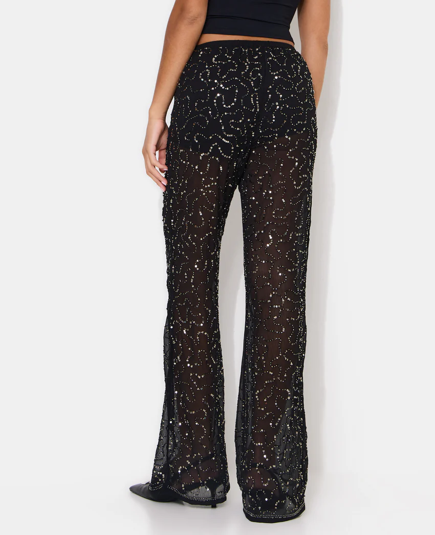 Pimkie Pantalon flare en voile avec sequins et perles