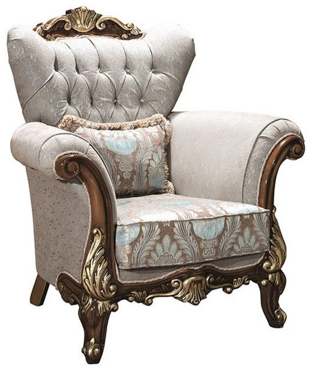 Luxury Baroque Living Room Set Silver Gray / Brown / Gold - 2 Sofas & 2 Armchairs & 1 Coffee Table - Living Room Furniture - Noble & Magnificent