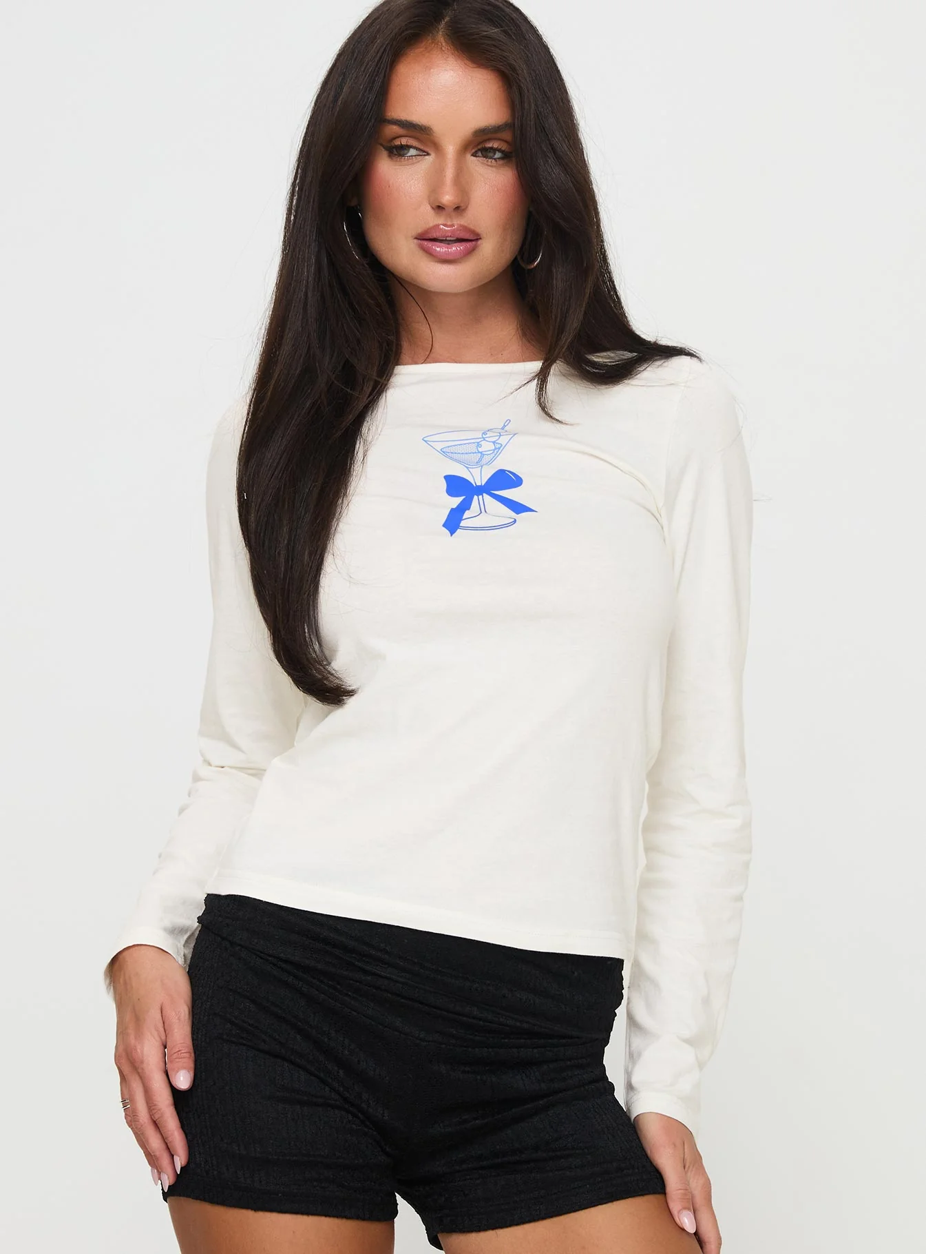 Martini Bow Long Sleeve Top Cream