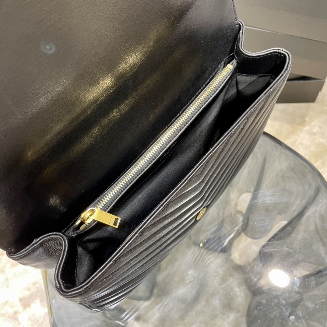 Y College Large Chain Bag Black With Gold Hardware - Top Club