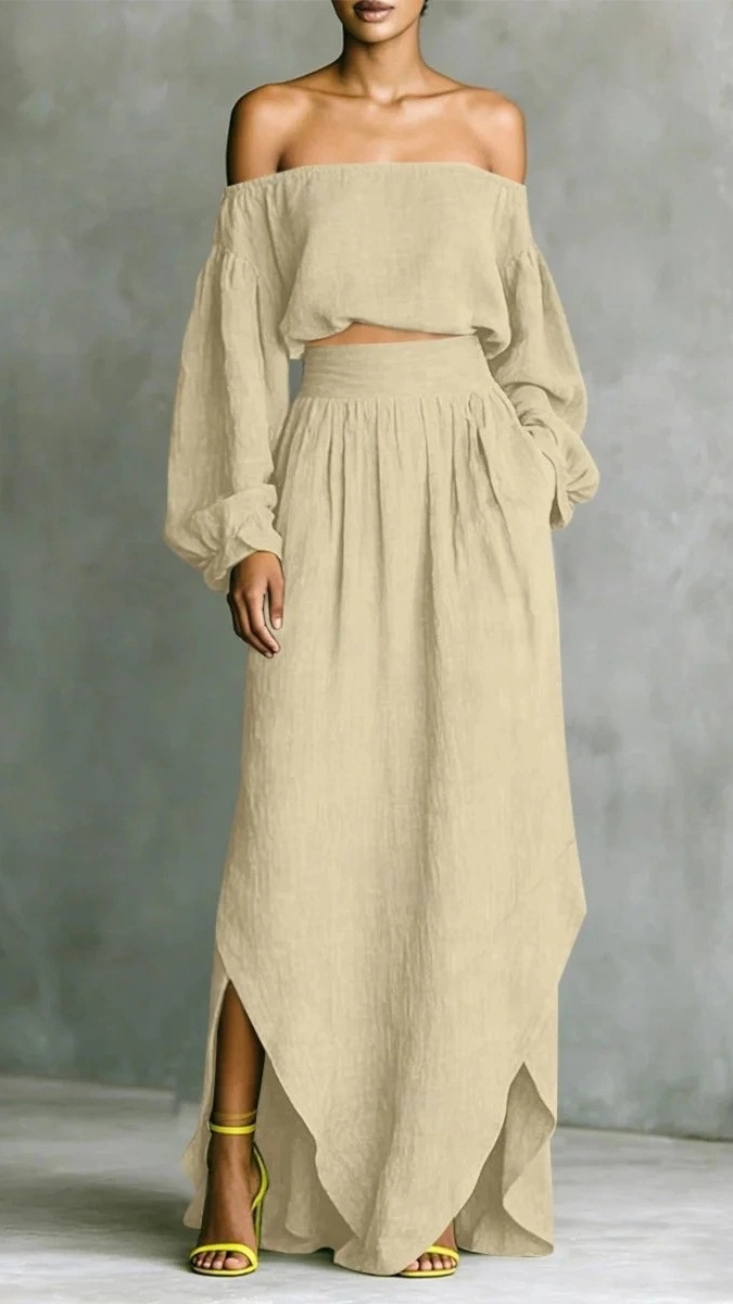 Women's casual off-shoulder top and asymmetrical skirt two-piece set - Nordfashionstorm - Women's Clothing, Fashion for You - Nordfashionstorm.com