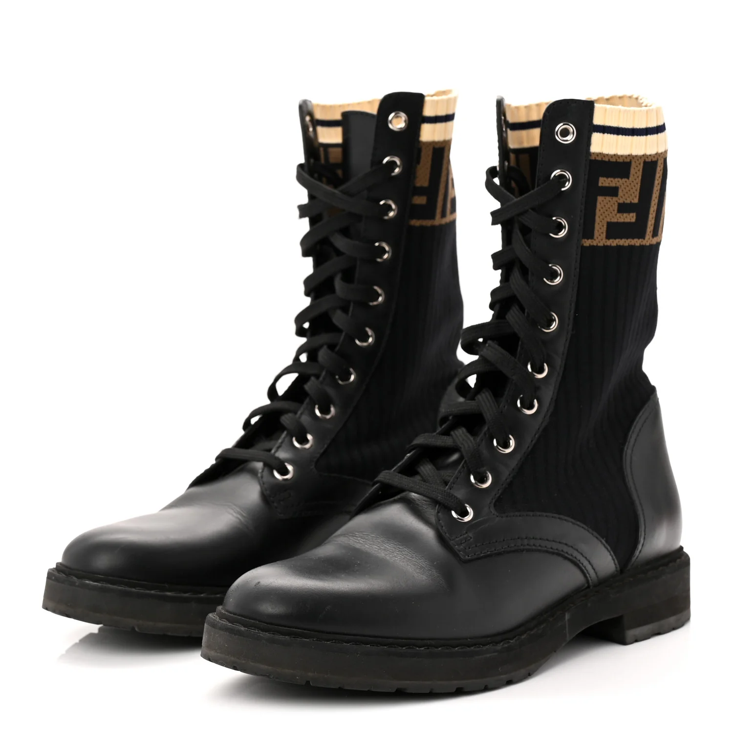 Calfskin Stretch Fabric Rockoko Biker Boots 38 Tobacco Black Marino - Top Club