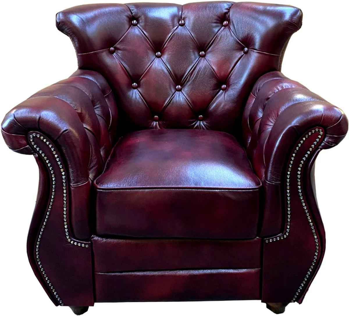 Luxury Chesterfield genuine leather armchair burgundy red brown - genuine leather furniture leather armchair - genuine leather