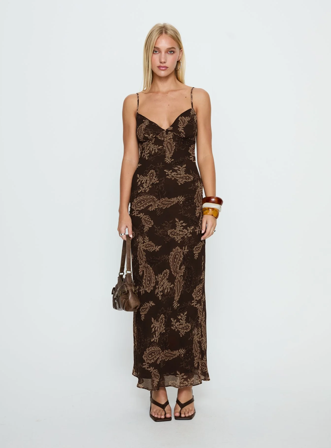 Jemimah V Neck Maxi Dress Brown Paisley