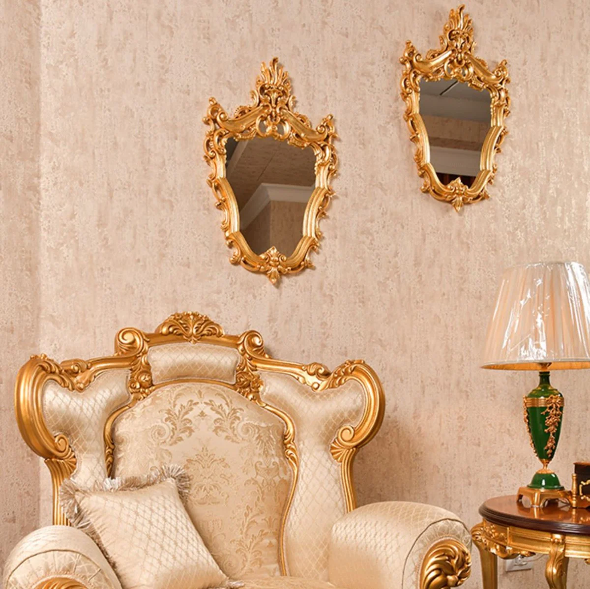 Luxury baroque mirror gold H. 73 cm - Magnificent baroque style wall mirror - Made in Italy