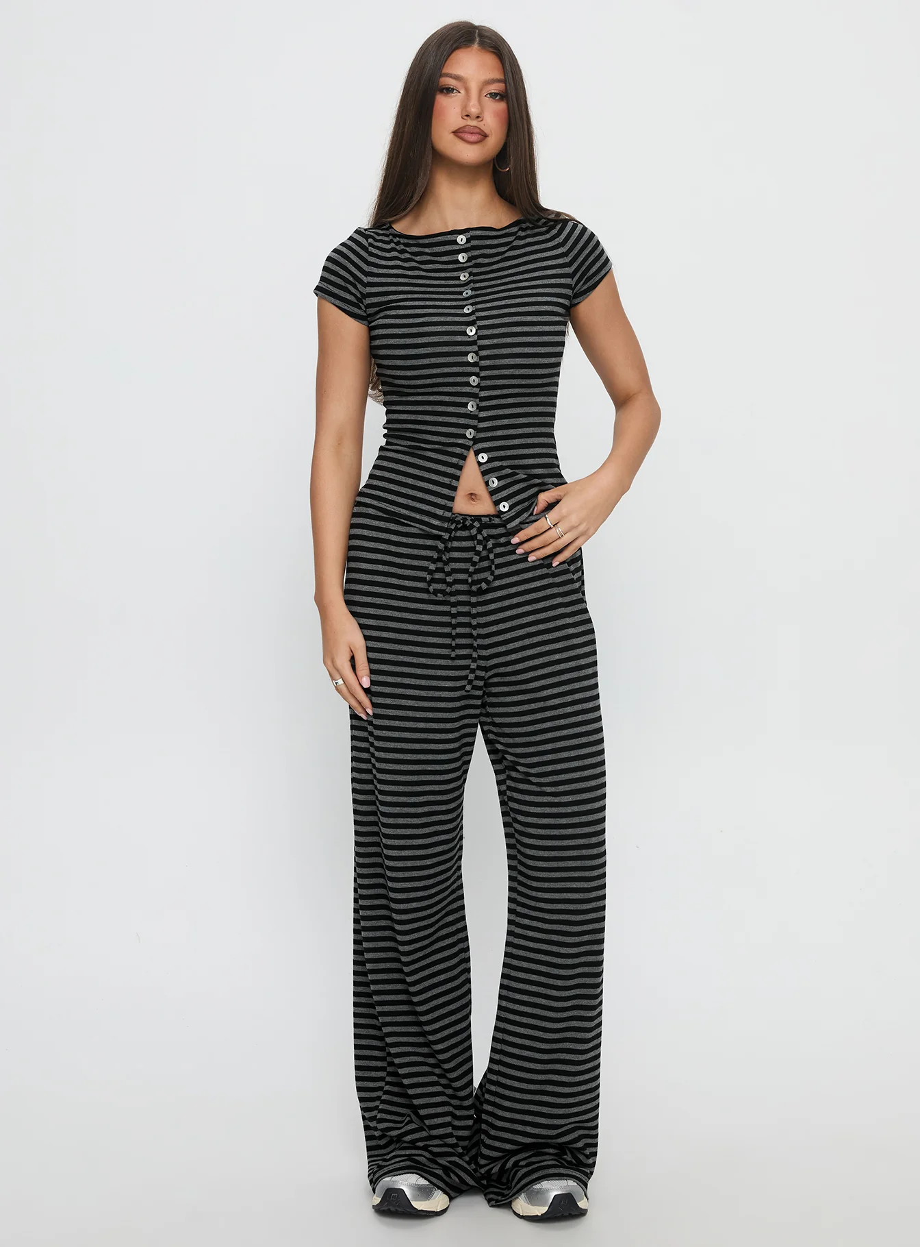 Gavrielle Jersey Wide Leg Pants Stripe