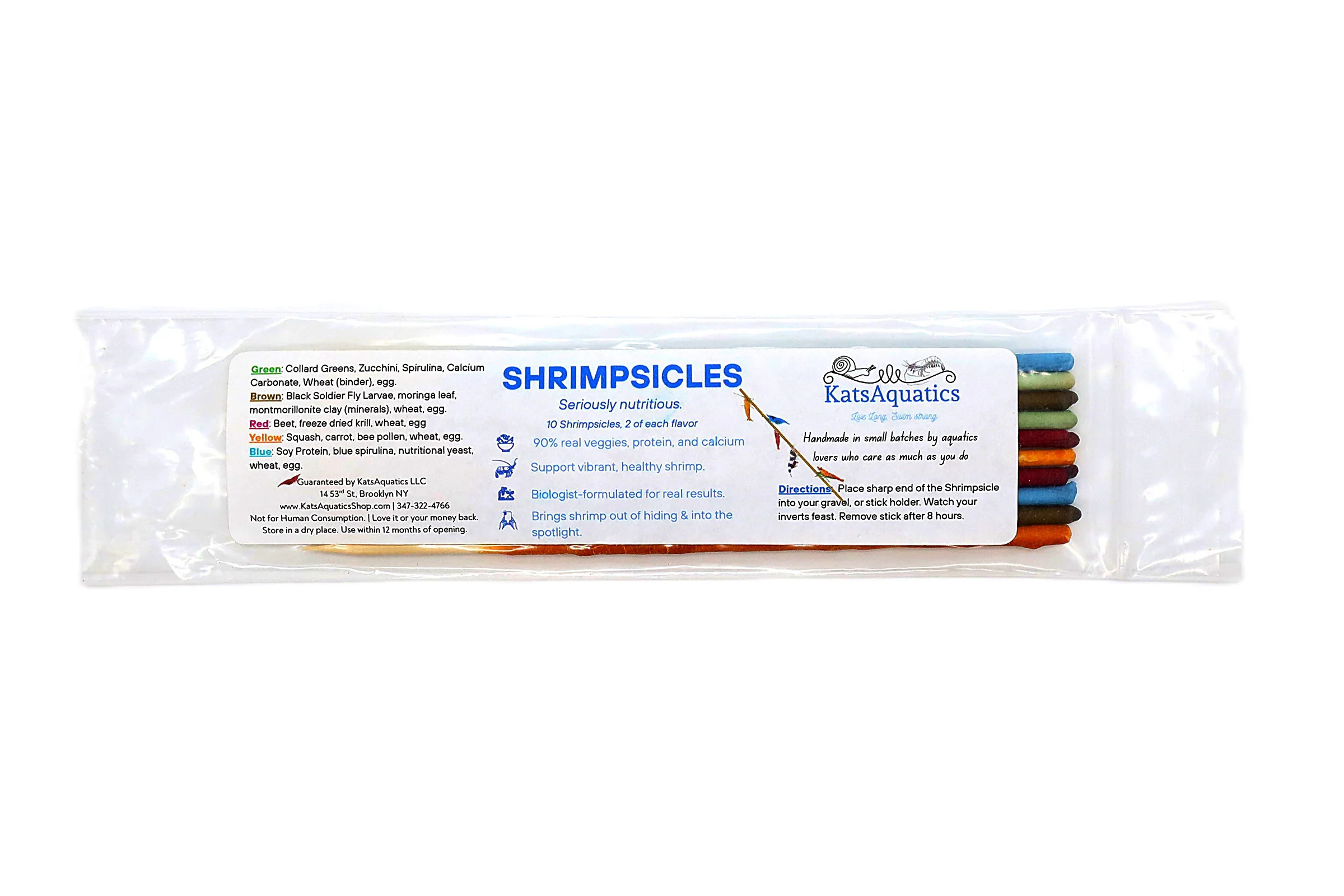 KatsAquatics Shrimpsicles – 10-Pack Variety of Calcium-Rich Shrimp Treat Sticks