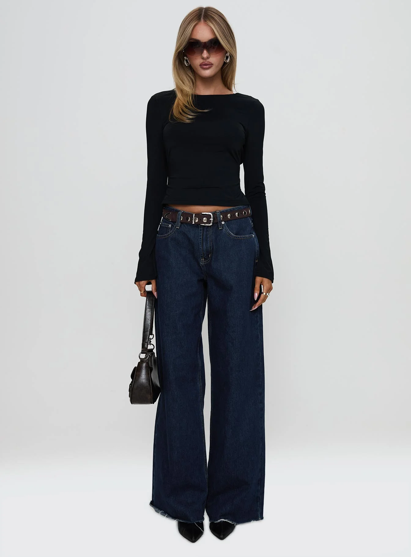 Harpur Long Sleeve Backless Top Black