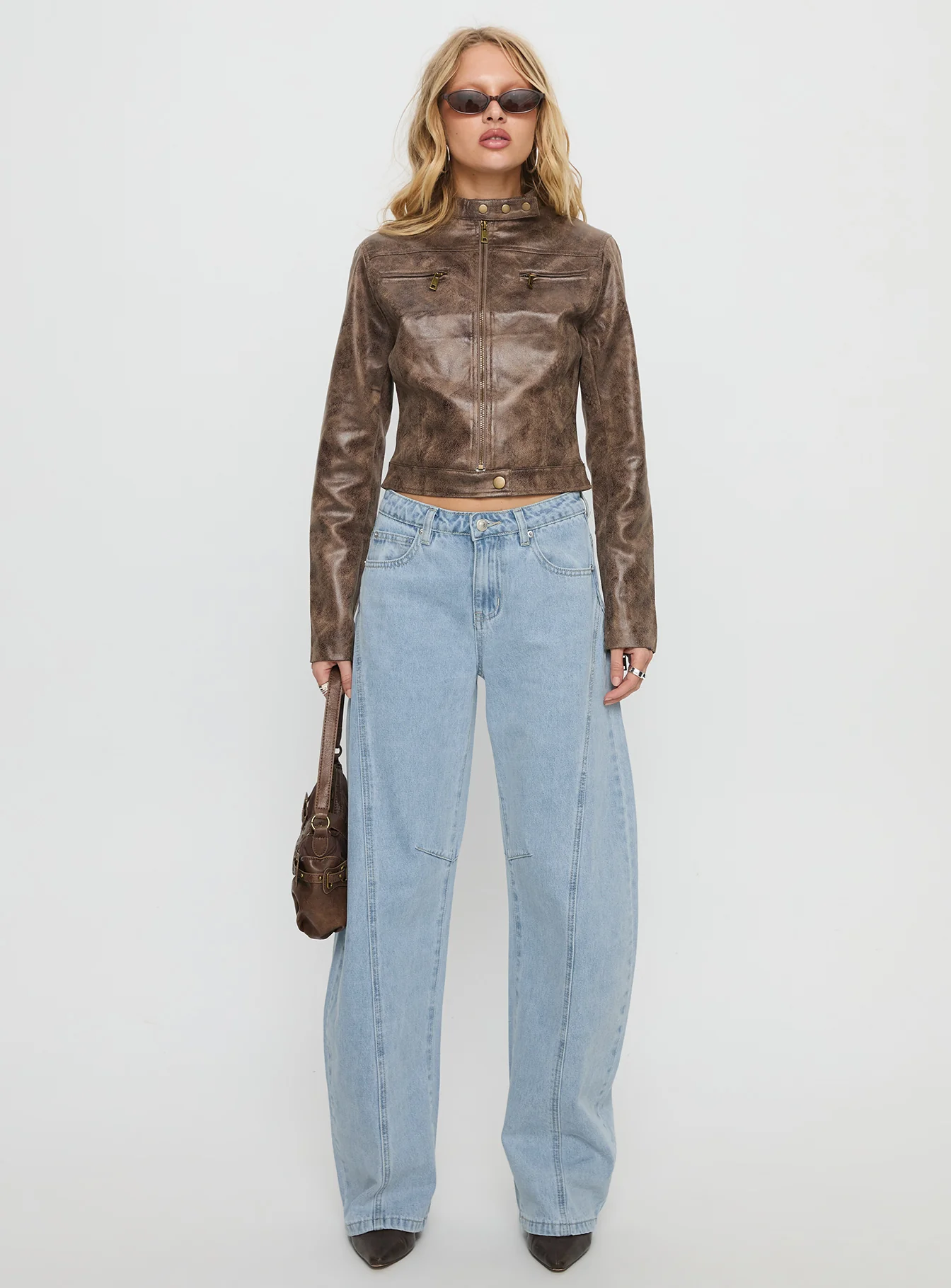 Lost Track Mid Rise Barrel Leg Jeans Ice Wash