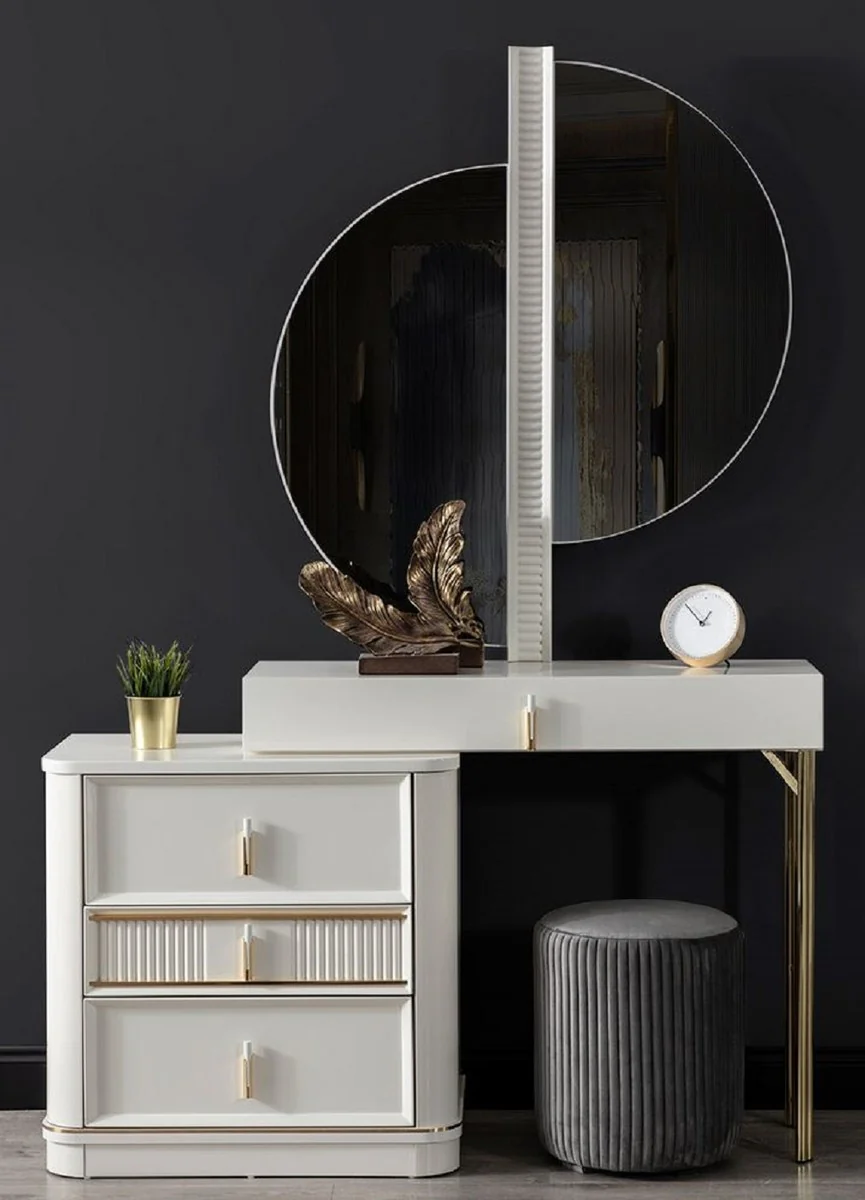 Luxury bedroom dressing table set white / gold / gray - 1 dressing table with mirror & 1 stool - luxury bedroom furniture