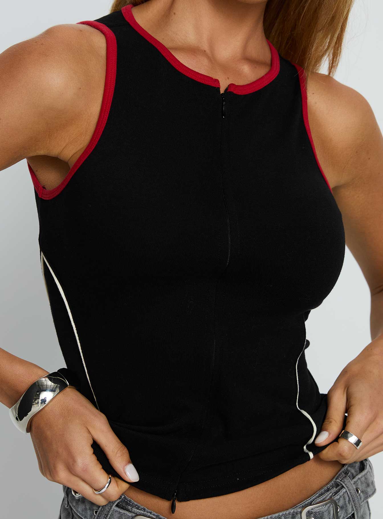 Alyna Zip Through Knit Top Black