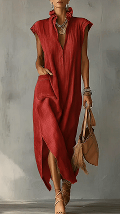Women’s Ruffle Collar Cotton Linen Midi Dress – Elegant Summer Dress - Nordfashionstorm - Women's Clothing, Fashion for You - Nordfashionstorm.com