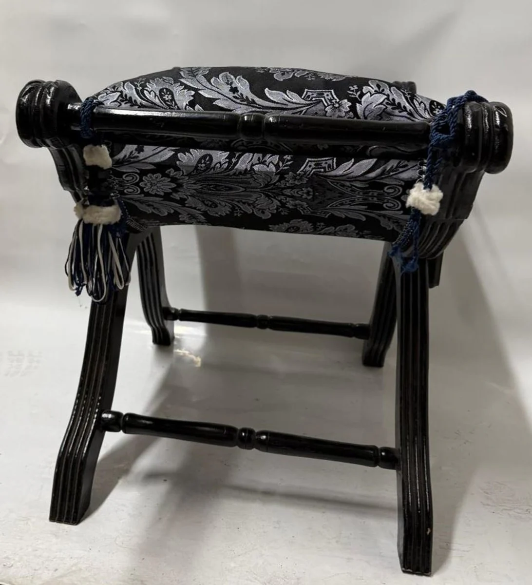 Baroque cross stool with cushion black / gray - baroque style furniture