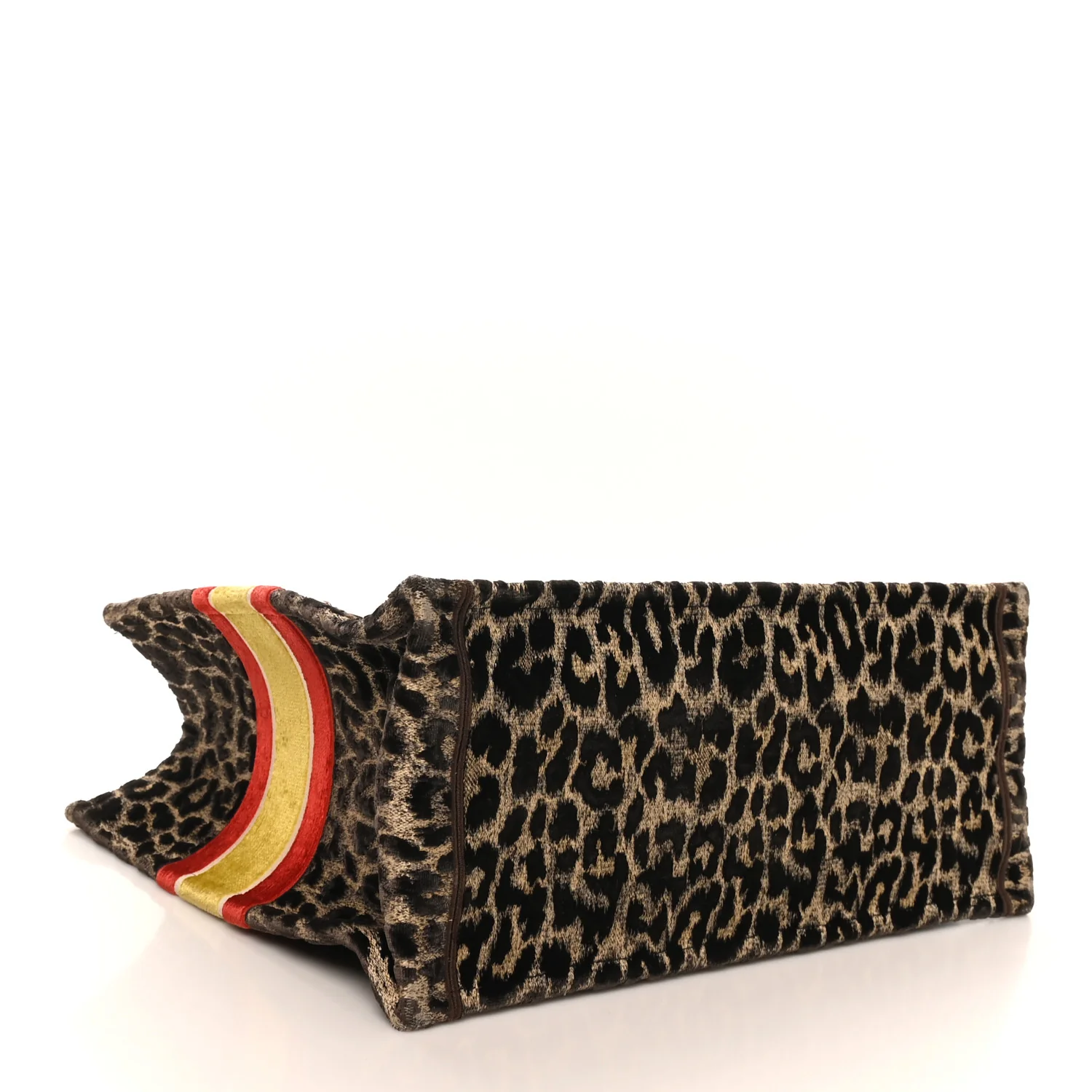 Canvas Velvet Embroidered Large Leopard Book Tote Tote Beige - Top Club