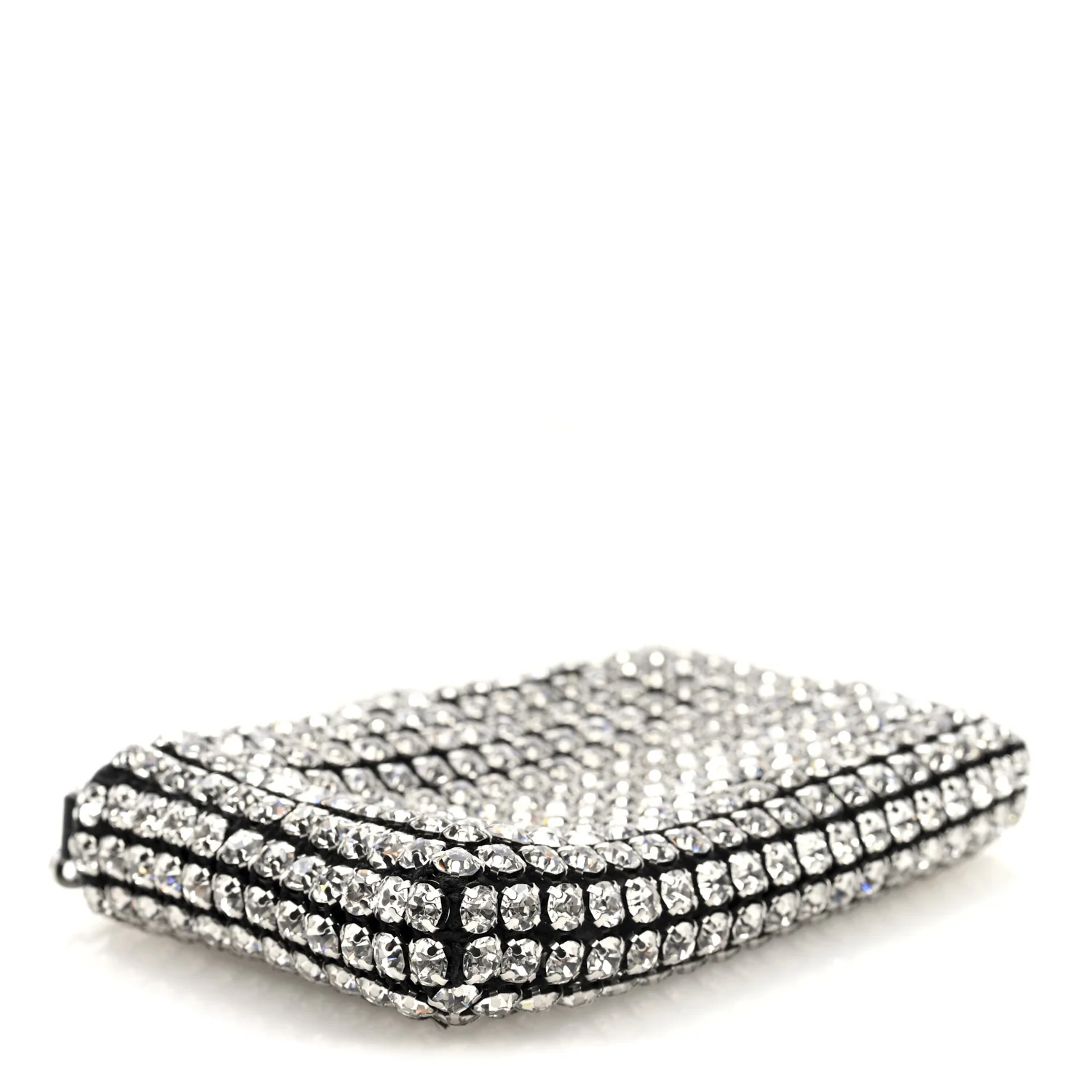 Mesh Crystal Rhinestone Nano Heiress Shoulder Bag Black Silver - Top Club