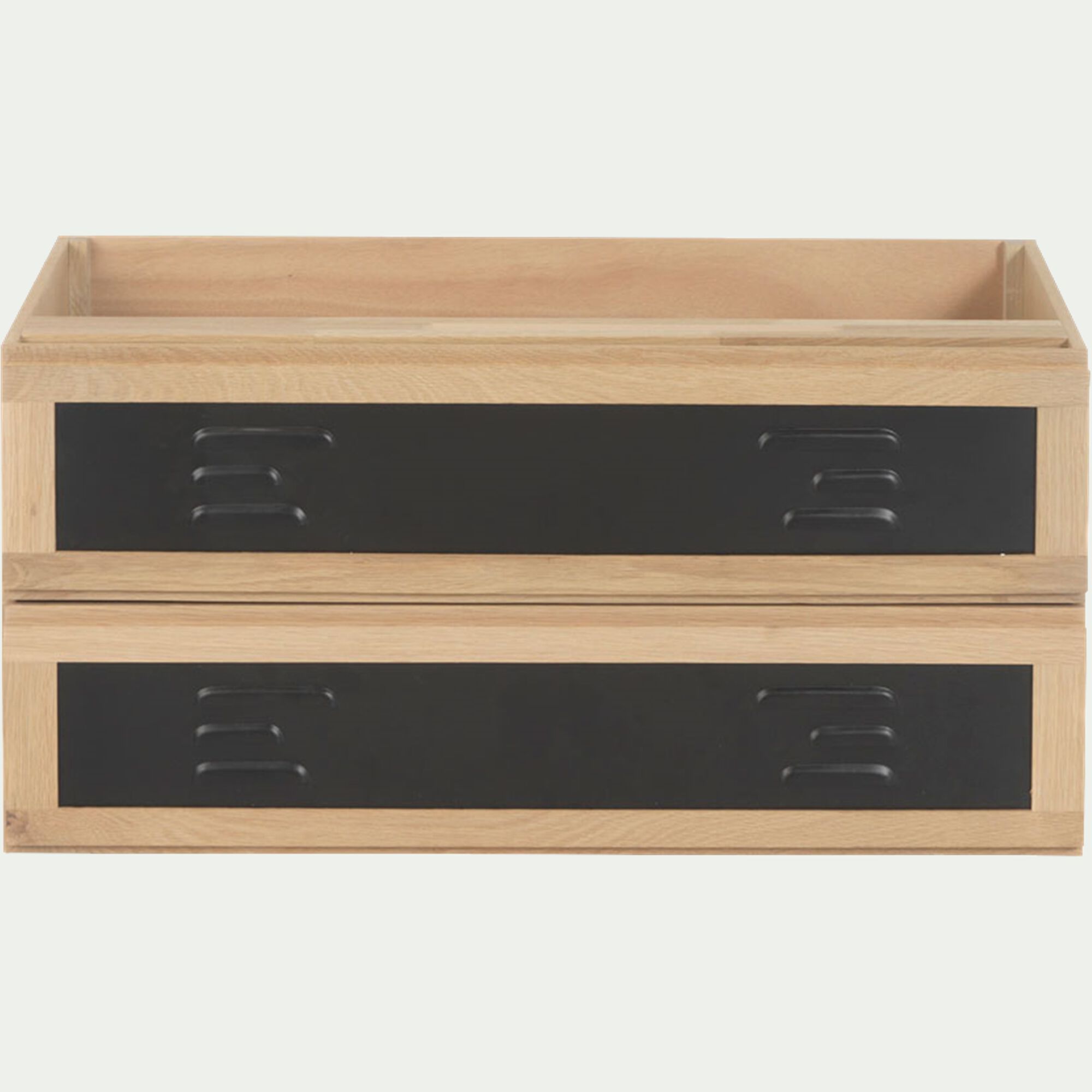 TASSIA - Bloc de 2 grands tiroirs en placage chêne et acier L82cm - noir