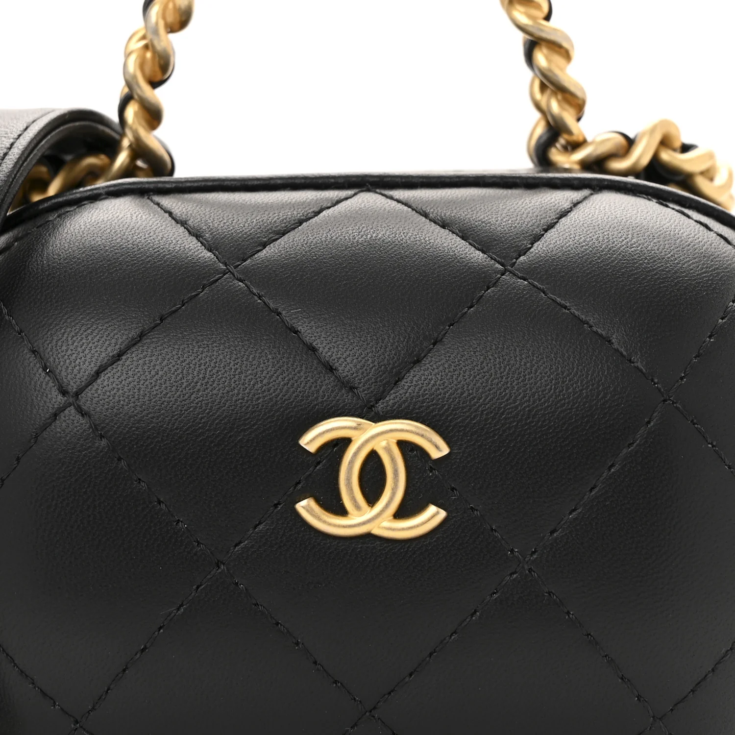 Lambskin Quilted CC Bubble Vanity Case With Chain Black - Top Club