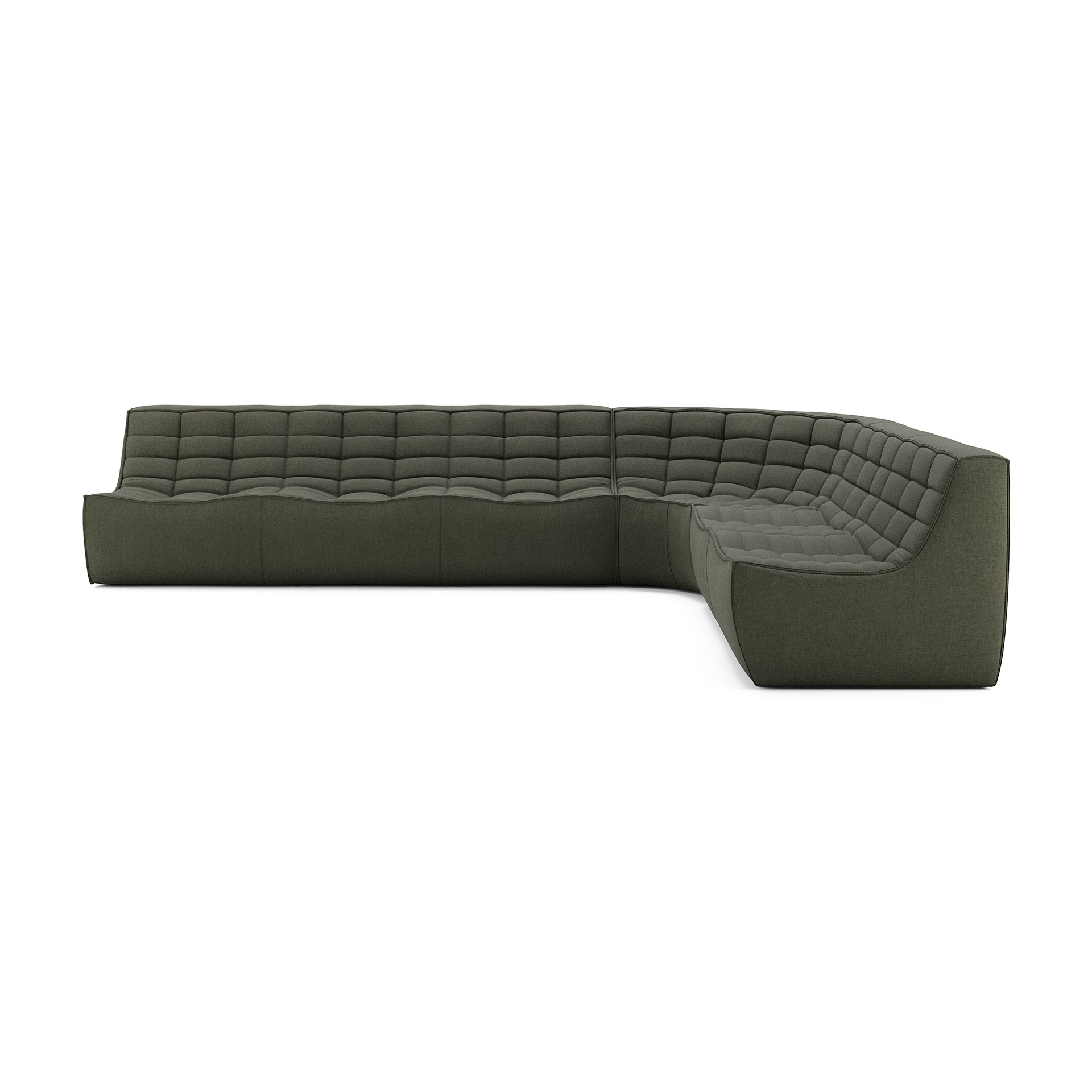Modulaire bank N701 moss green 2+3 seat, 90° ronde hoek
