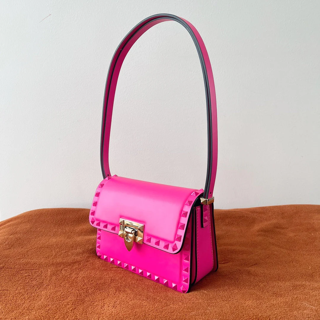 Valentino Garavani Rockstud Shoulder Pink Bag - 18.5x12x8cm - Top Club