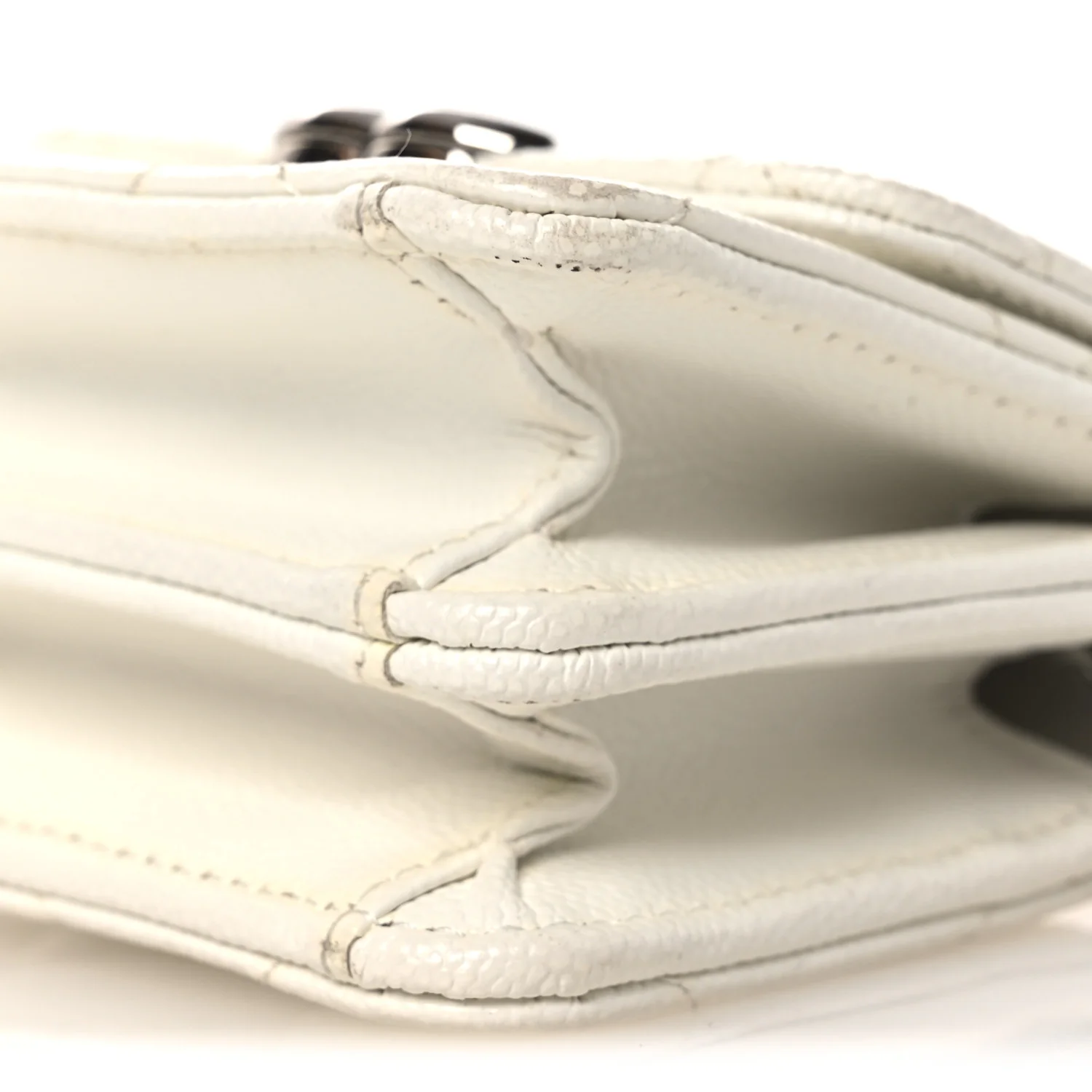 Caviar Quilted Enamel Coco Clutch With Chain White - Top Club