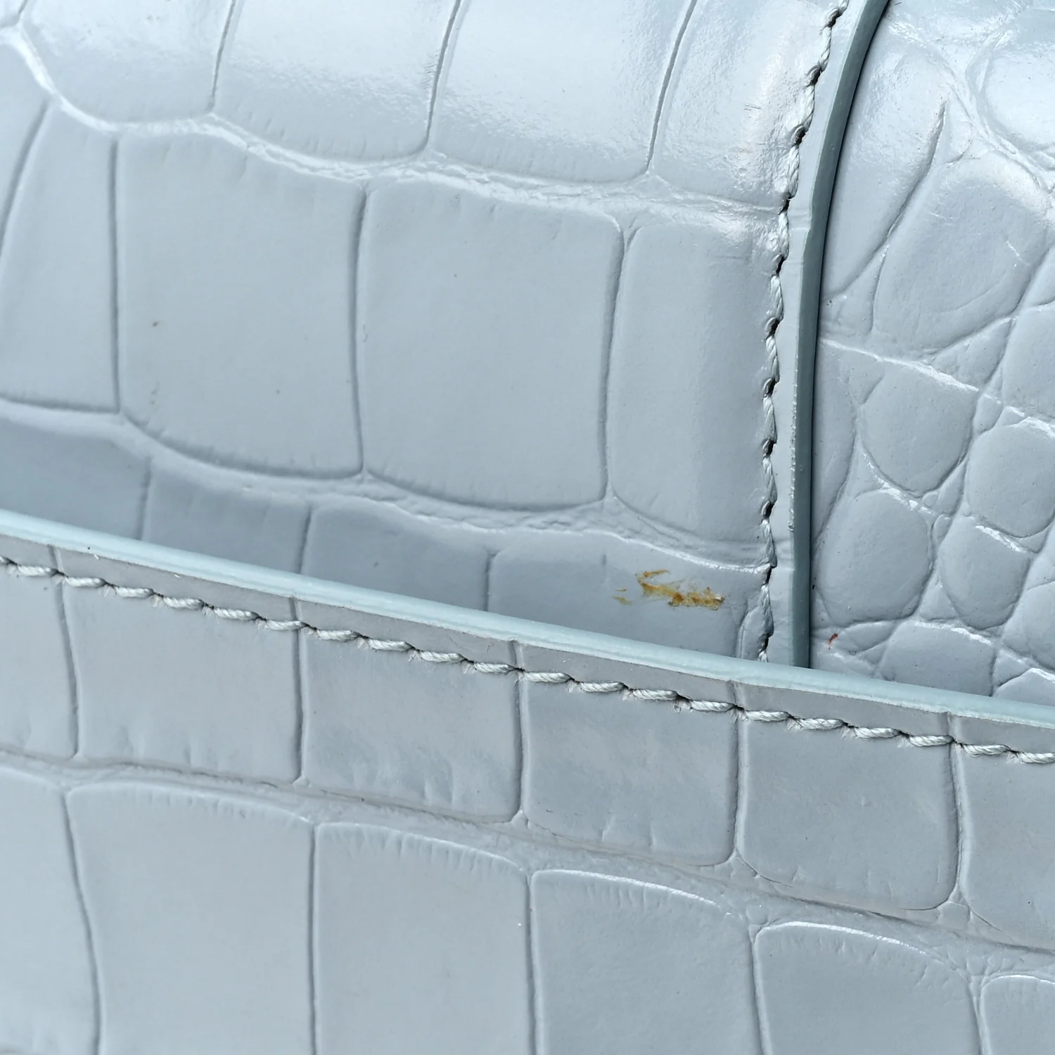 Shiny Calfskin Crocodile Embossed Small Hourglass Top Handle Bag Blue Grey - Top Club