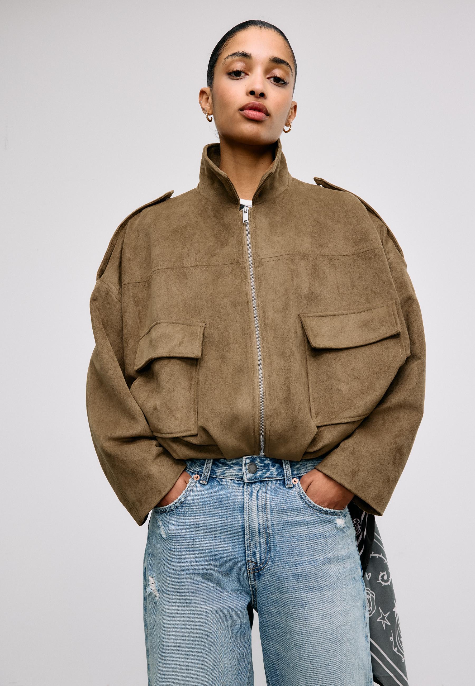FAUX SUEDE BOMBER JACKET