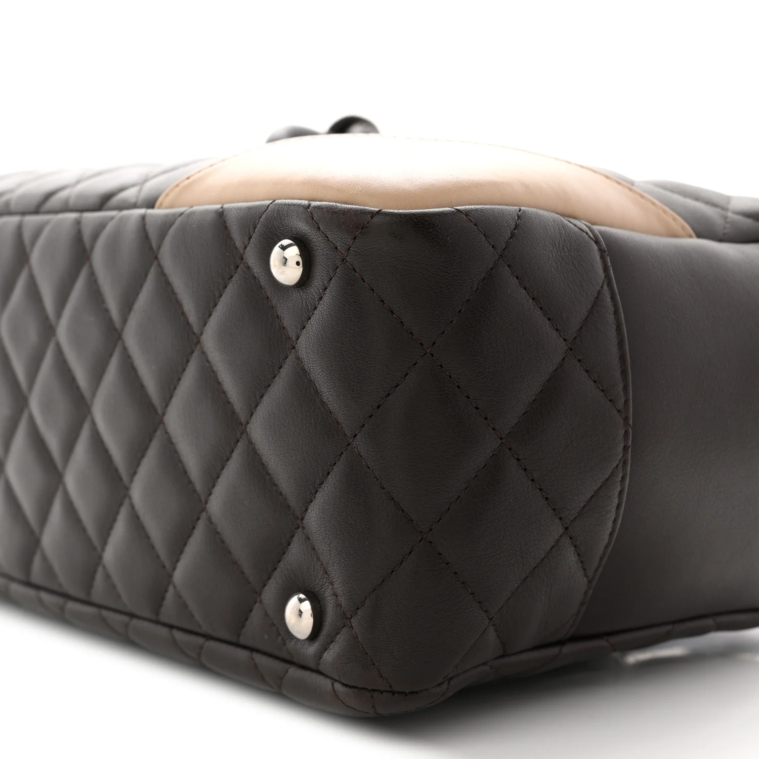 Calfskin Quilted Cambon Large Bowler Brown Beige - Top Club