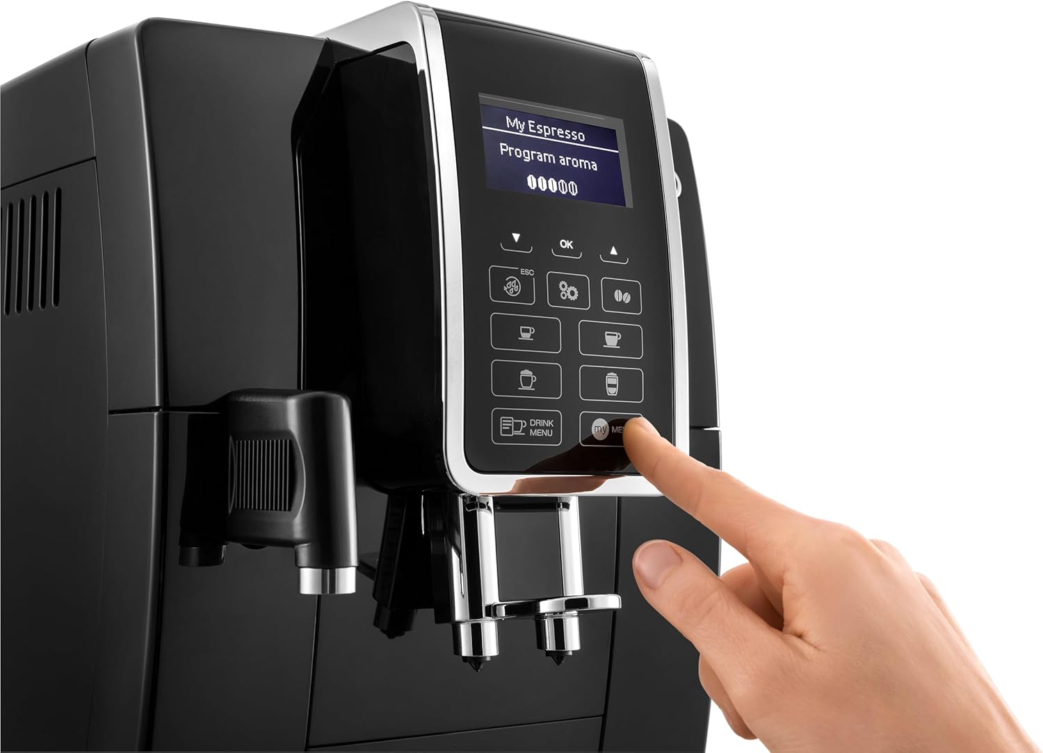 Perfetto Dinamica ECAM350.55.B, Macchina da Caffè Automatica, Chicchi macinati al momento, Caraffa Montalatte Automatica per Cappuccino, 4 Bevande One Touch, Spegnimento Programmabile, Nero