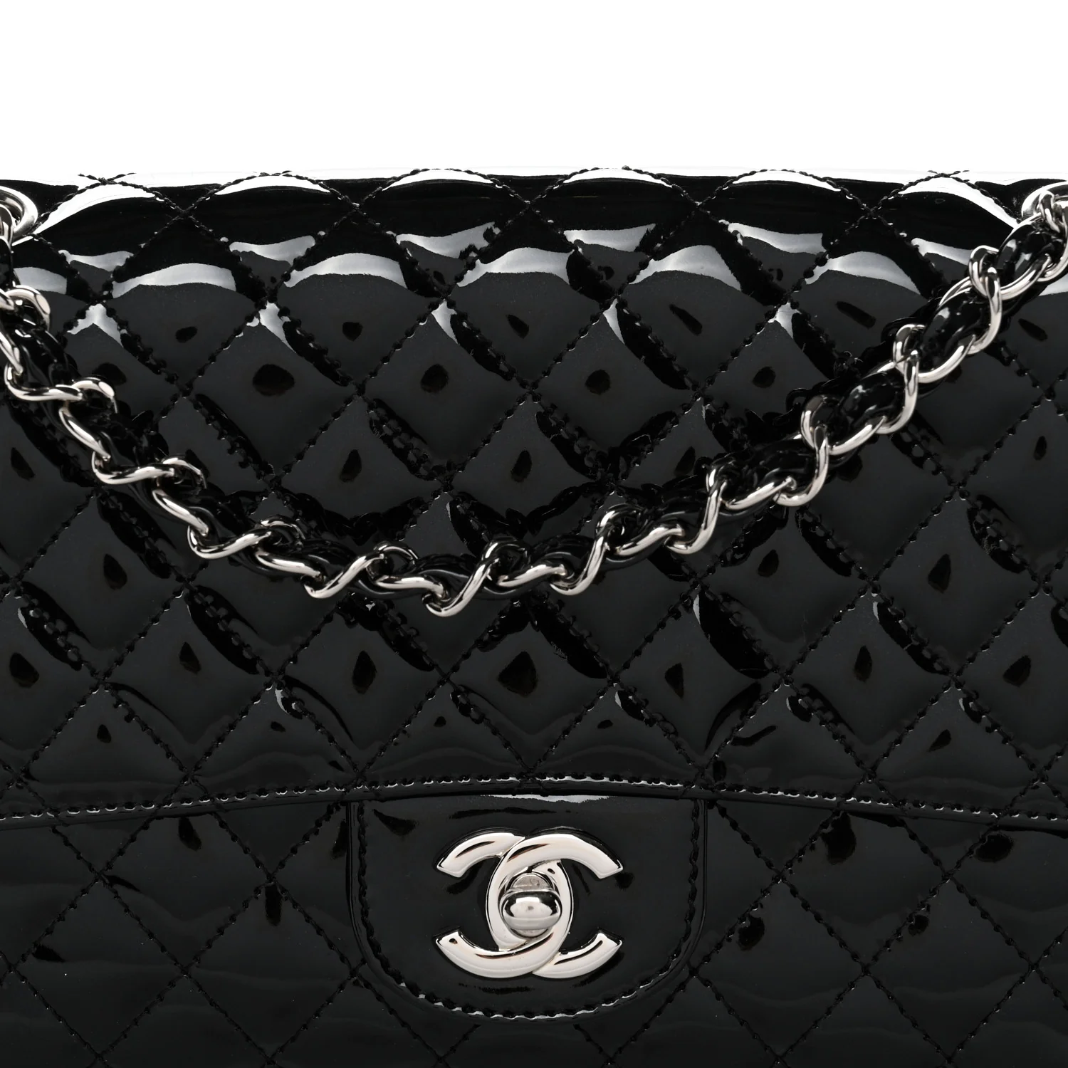 Patent Quilted Secret Label Medium Flap Black - Top Club