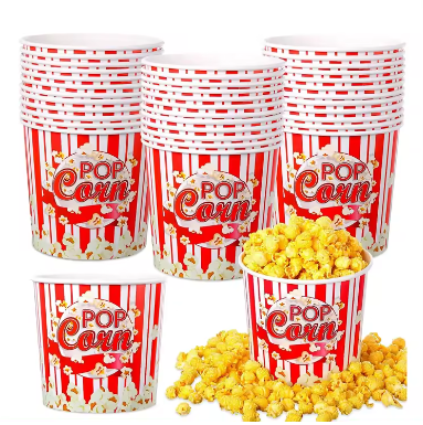 Greaseproof Popcorn Buckets Reusable and Durable Pop Corn Tubs Disposable Food Containers