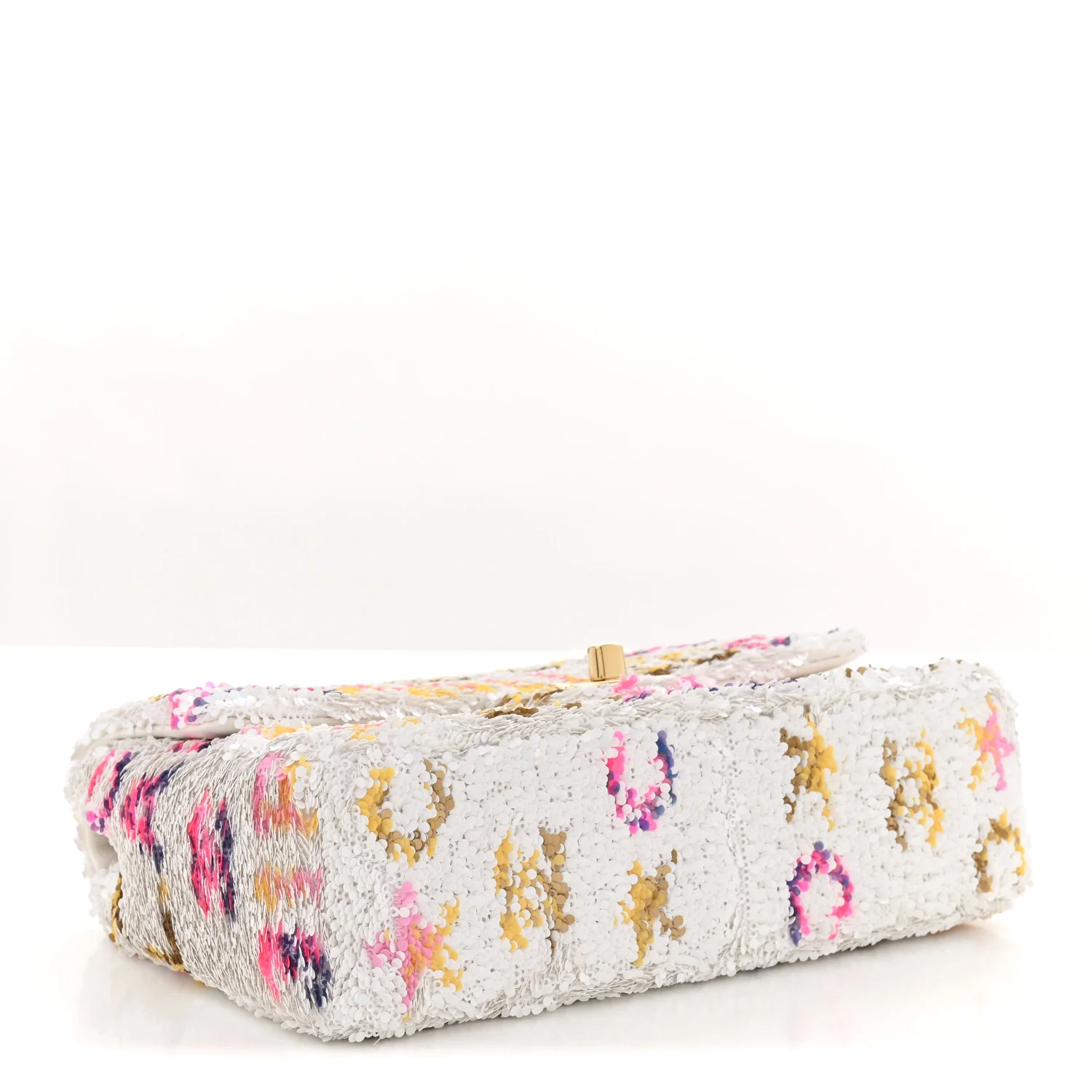 Sequin Logo CC Small Single Flap White Multicolor - Top Club