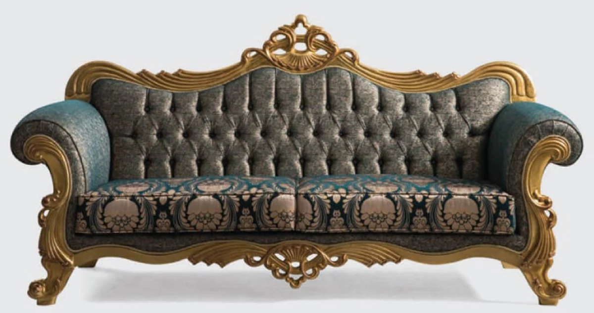 Luxury Baroque Living Room Set Green / Gold - 2 Sofas & 2 Armchairs & 1 Coffee Table - Handcrafted Living Room Furniture in Baroque Style - Noble & Magnificent