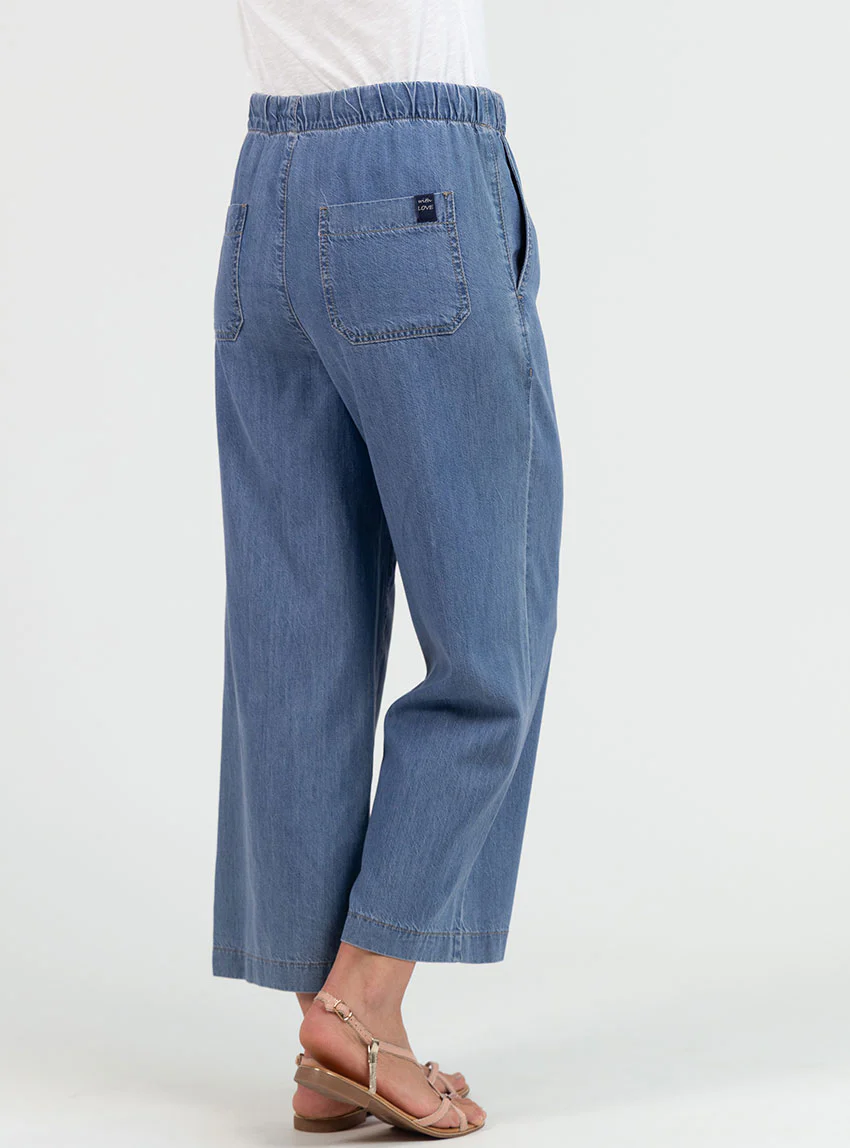 Pantalon femme fluide coton bleu clair