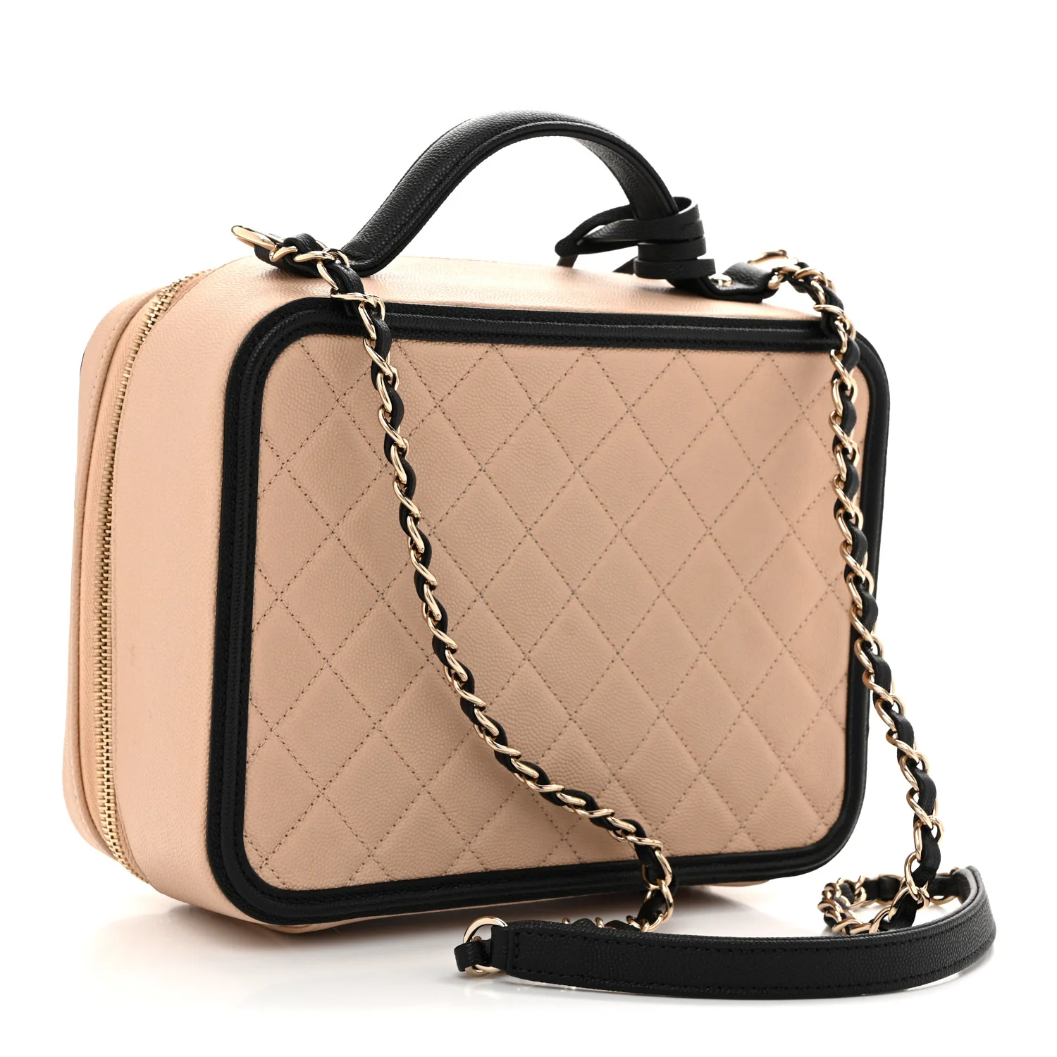 Caviar Quilted Large CC Filigree Vanity Case Beige Black - Top Club