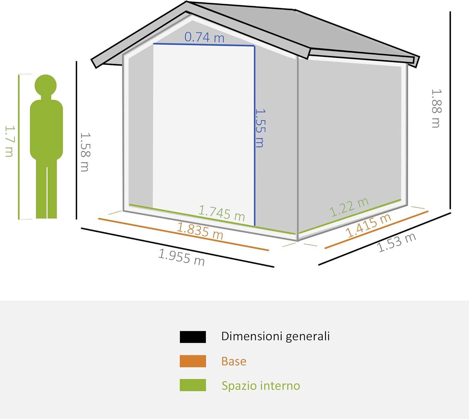 Outsunny Capanno da Giardino 2.6m², Deposito Attrezzi in Acciaio Zincato con Doppia Porta Scorrevole e 4 Prese d'aria, 195.5x153x188cm, Nero