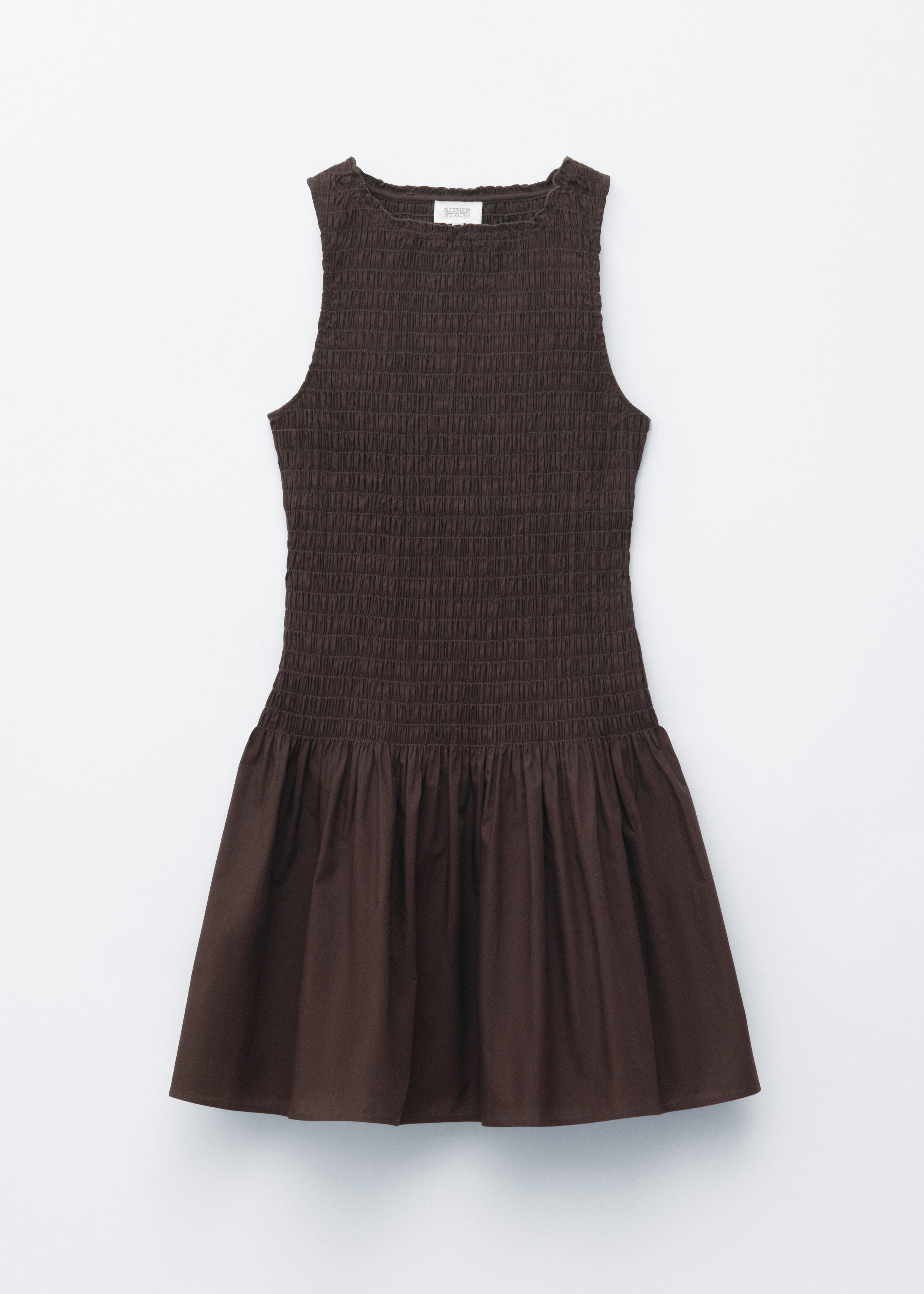 & Other Stories SMOCKED COTTON POPLIN MINI DRESS