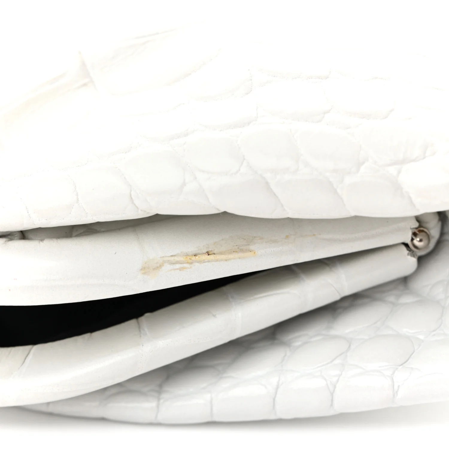 Shiny Supple Calfskin Logo Crocodile Embossed Cloud Clutch XS White - Top Club
