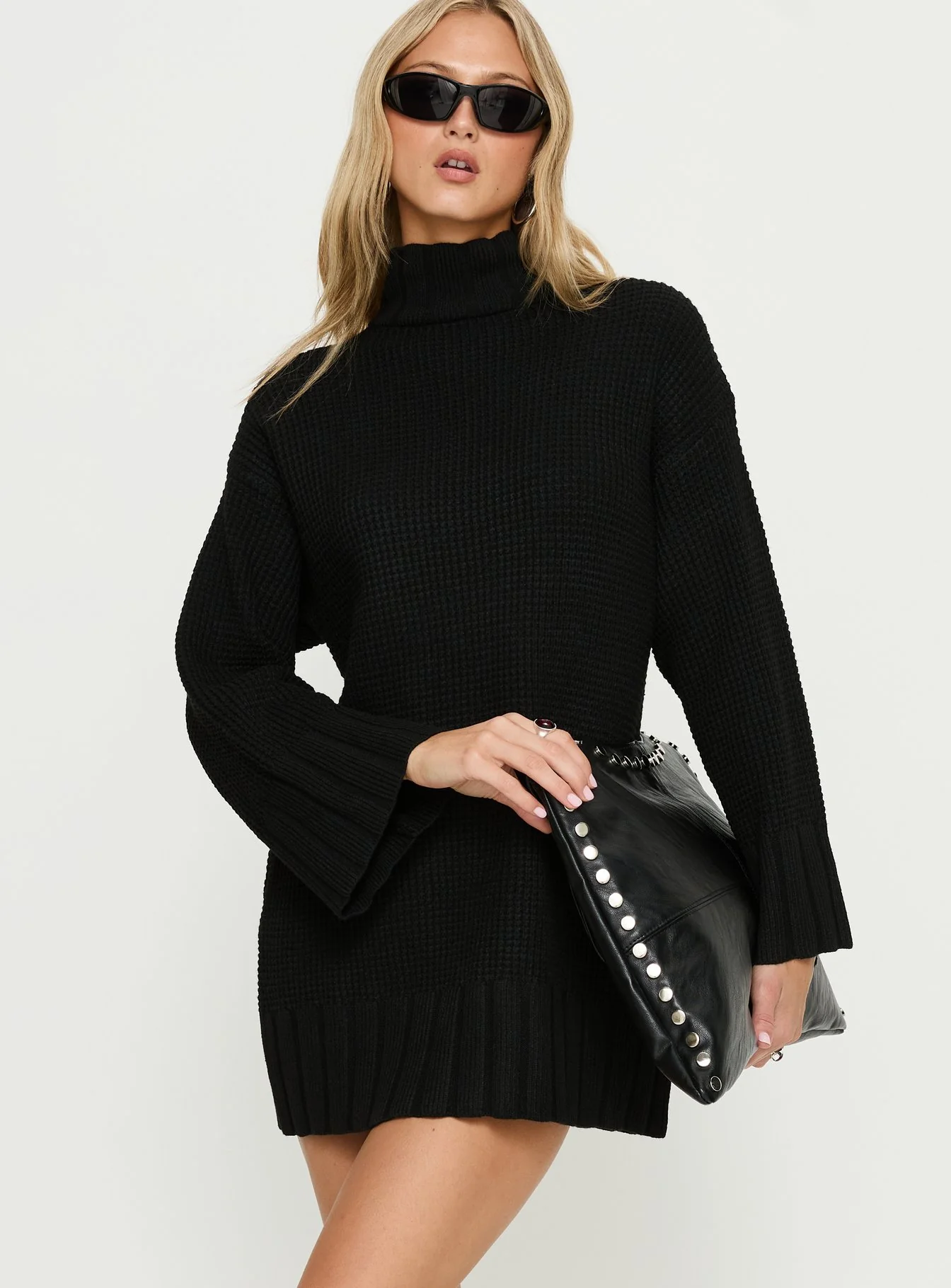 Tarin Long Sleeve Knit Mini Dress Black