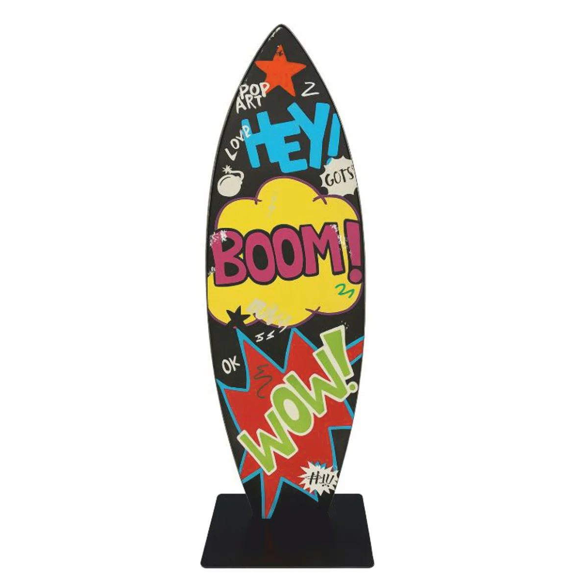 Decorative surfboard with stand black / colorful H. 70 cm - decorative accessories
