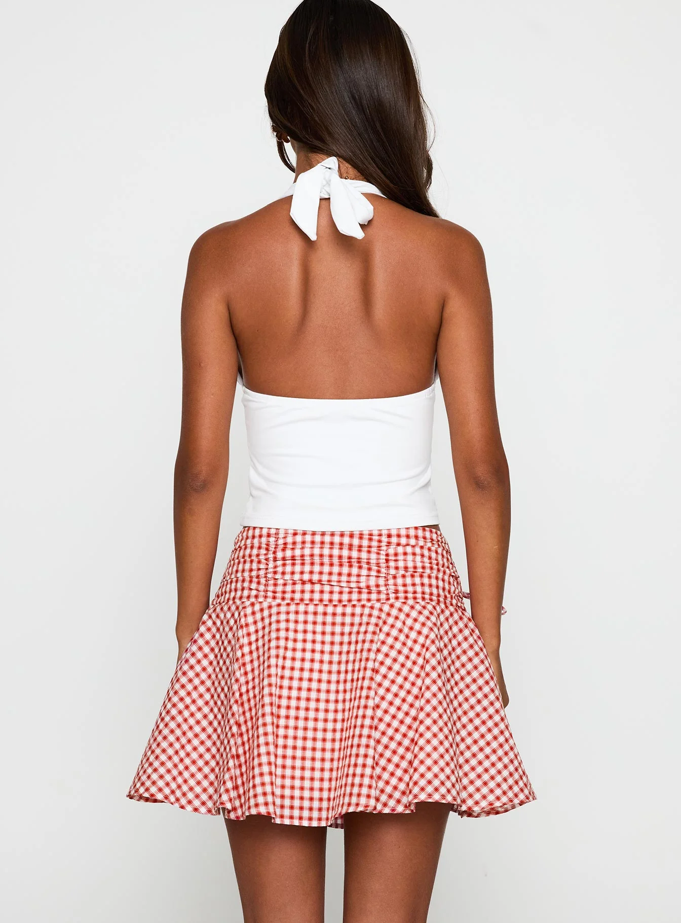 Sweet Verona Ruched Mini Skirt Red Check