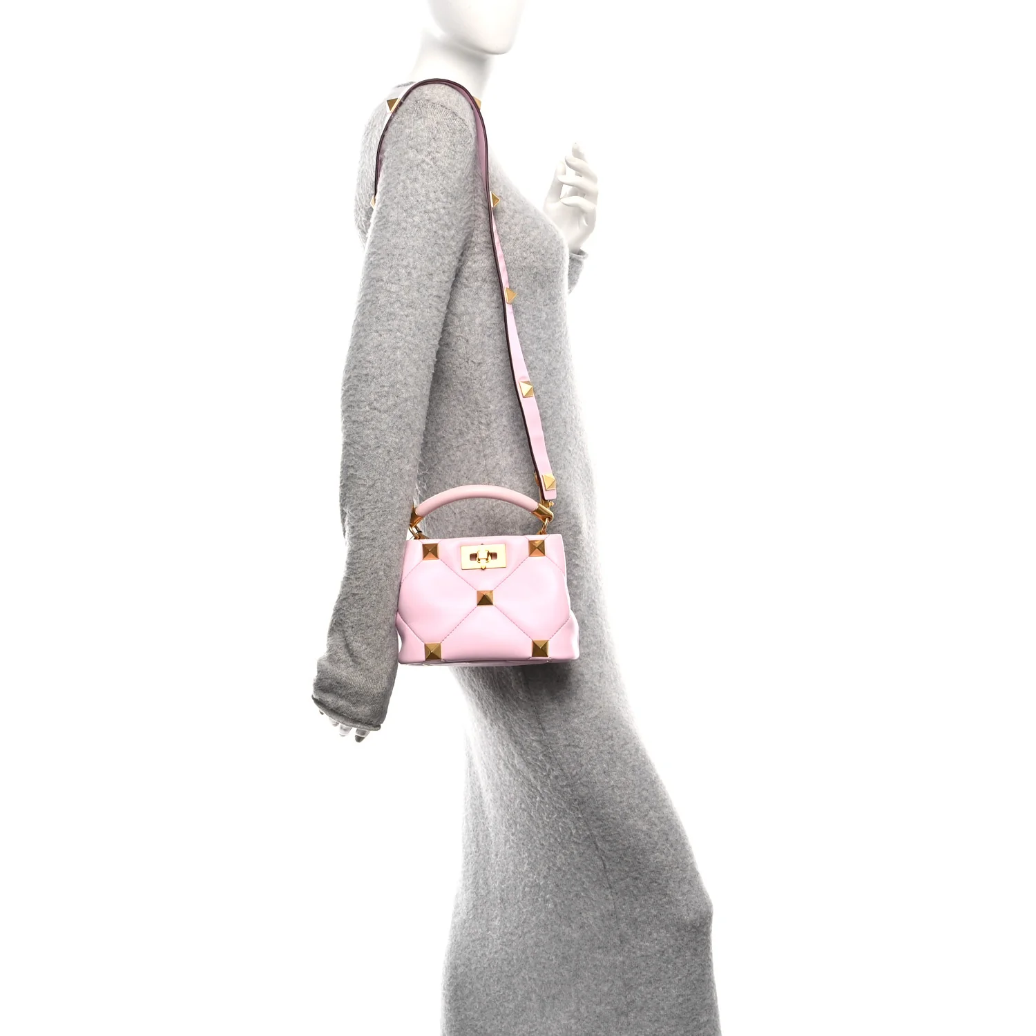 Nappa Mini Roman Stud The Handle Bag Pink Borealis