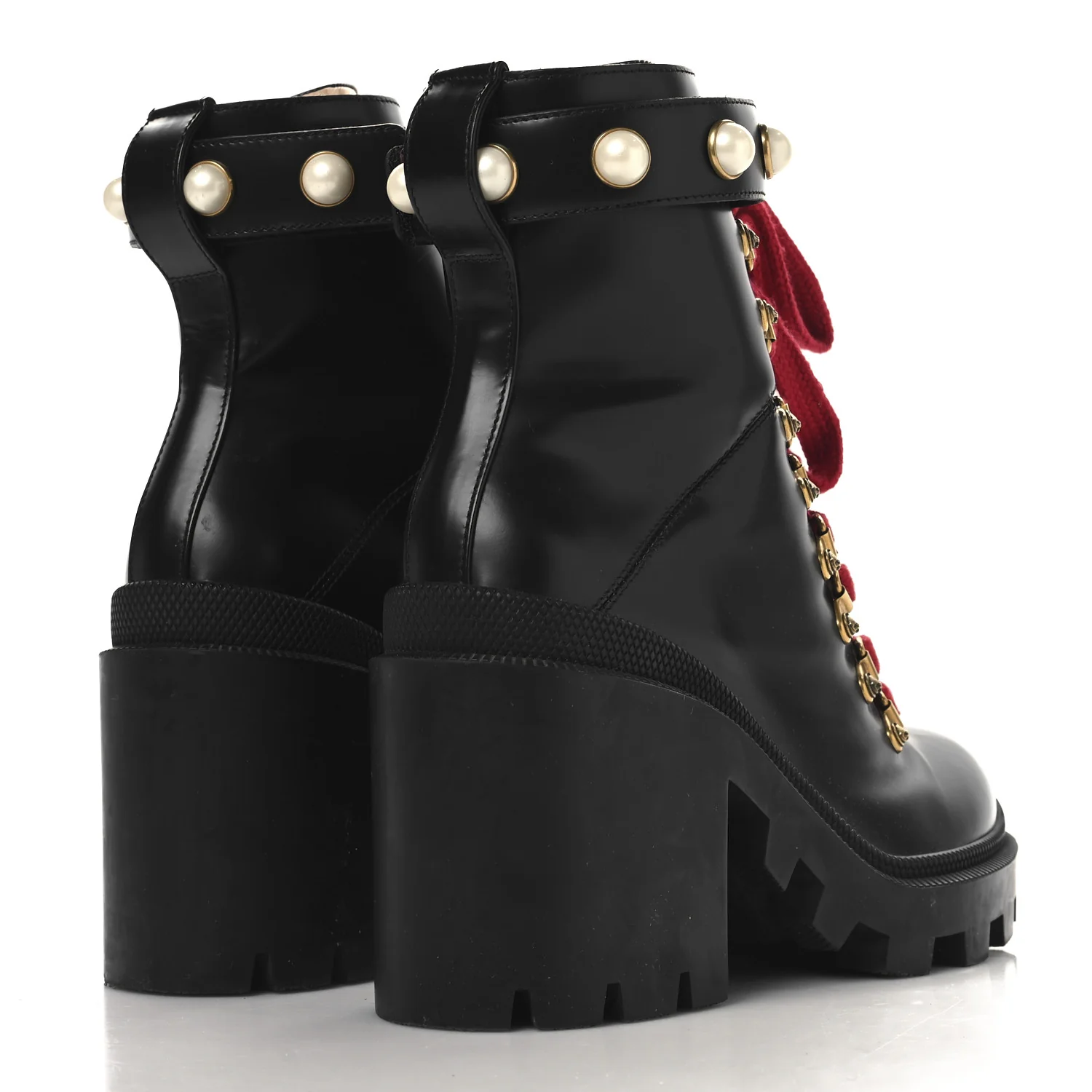 Magnum Calfskin Pearl Lace Up Combat Ankle Boots 36.5 Black - Top Club
