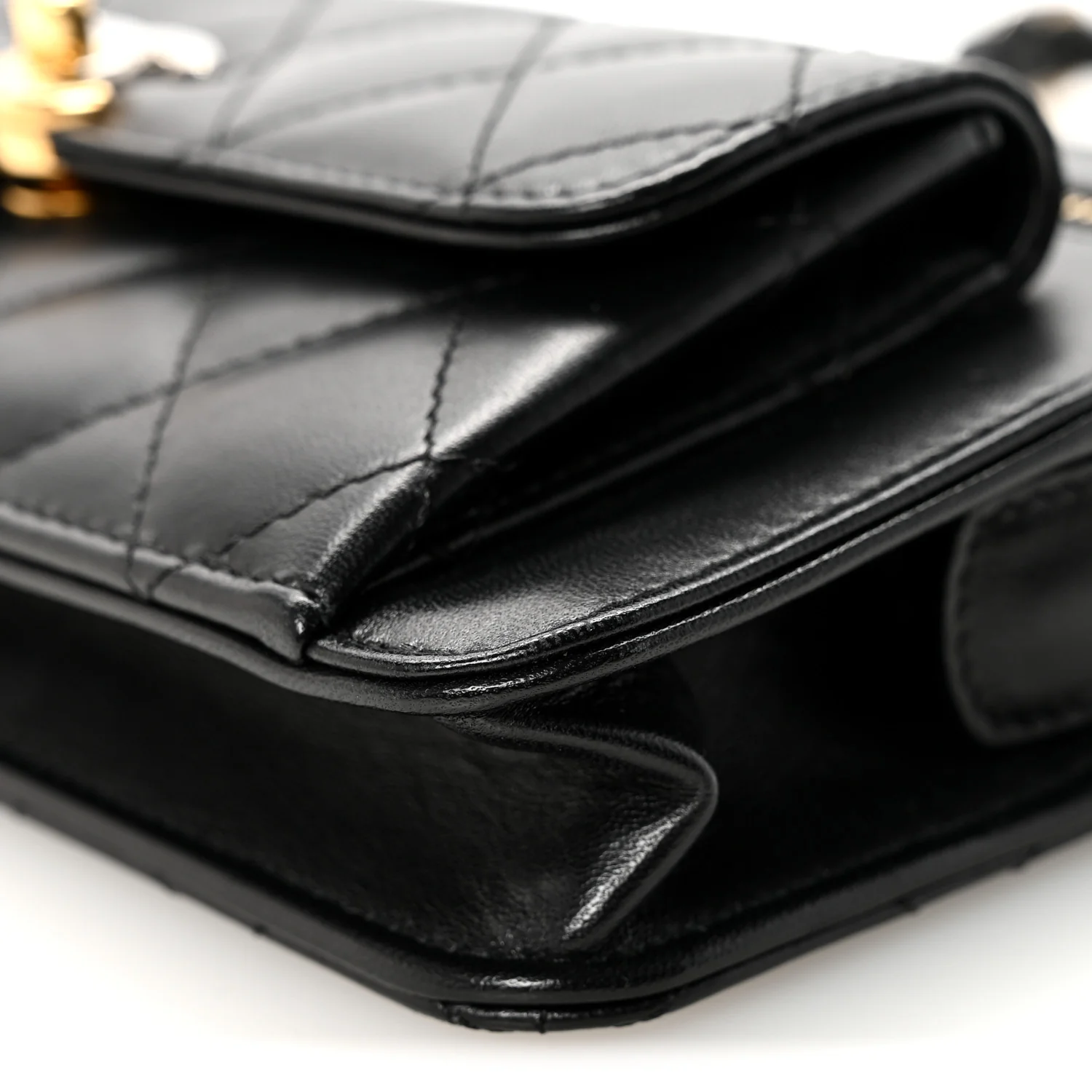 Lambskin Quilted Front Pocket Clutch With Chain Black - Top Club