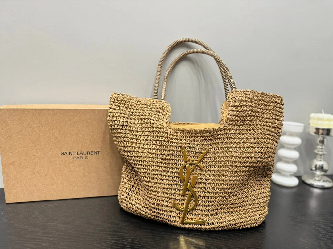 SAINT LAURENT YSL Retro Elegant Tote Bag Straw 43x39cm - Top Club
